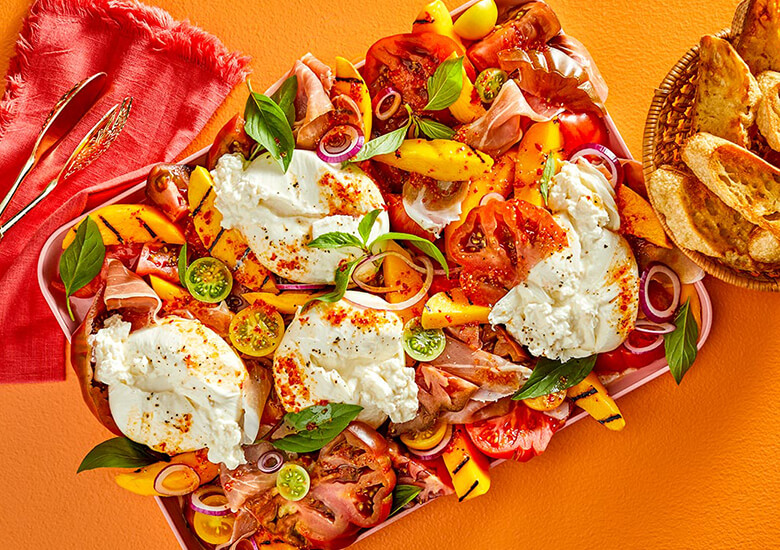 grilled mango and burrata platter