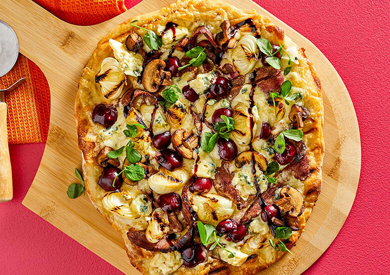 grilled steak blue and melty fontina flatbreads