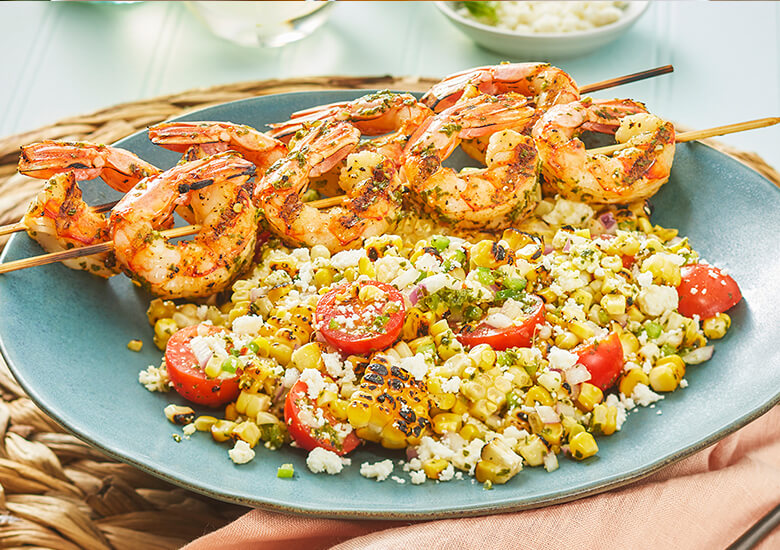 basil shrimp with sweet corn salad