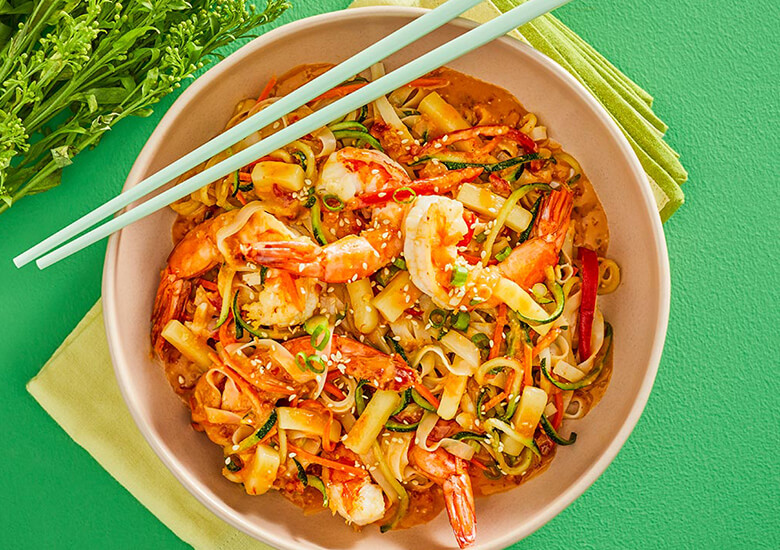 miso shrimp and noodles skillet