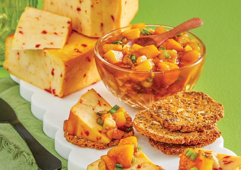 Smoked pepper jack cheese with peach chutney