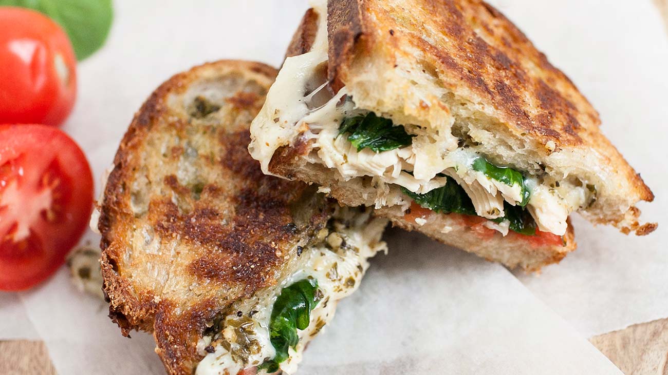 Shredded Chicken and Pesto Grilled Cheese