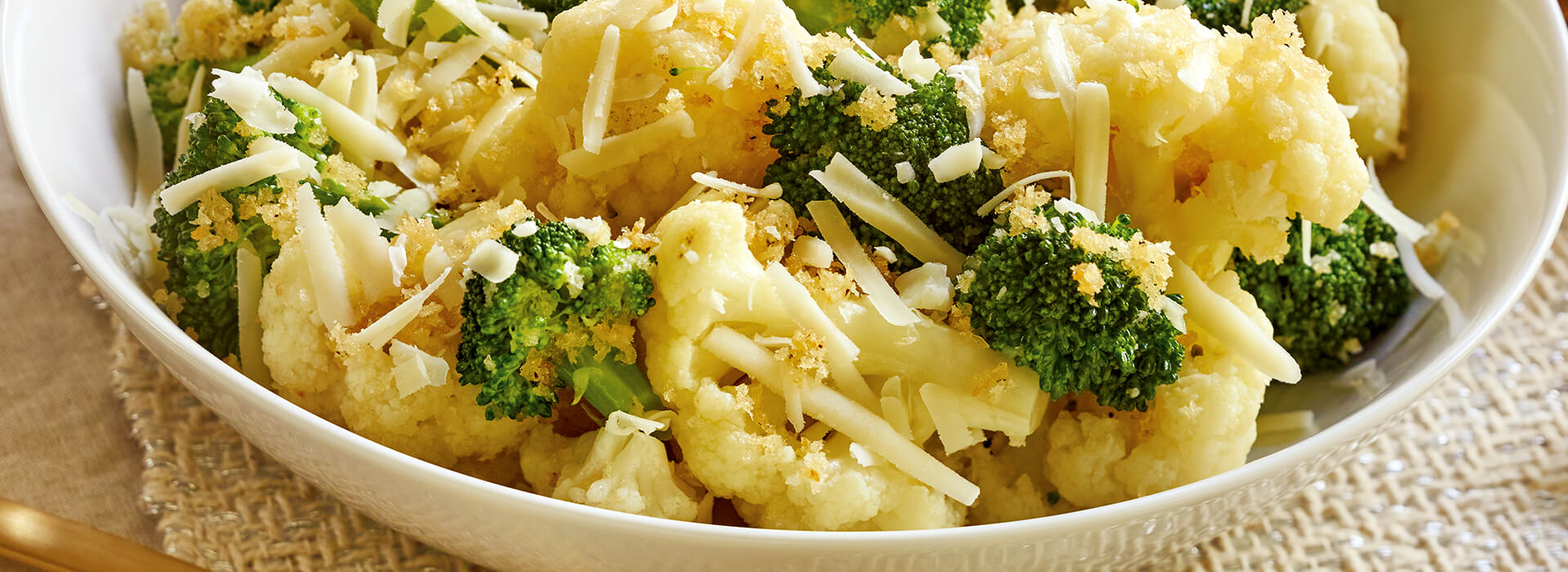 Broccoli and Cauliflower with Bread Crumbs and Romano Wisconsin Cheese