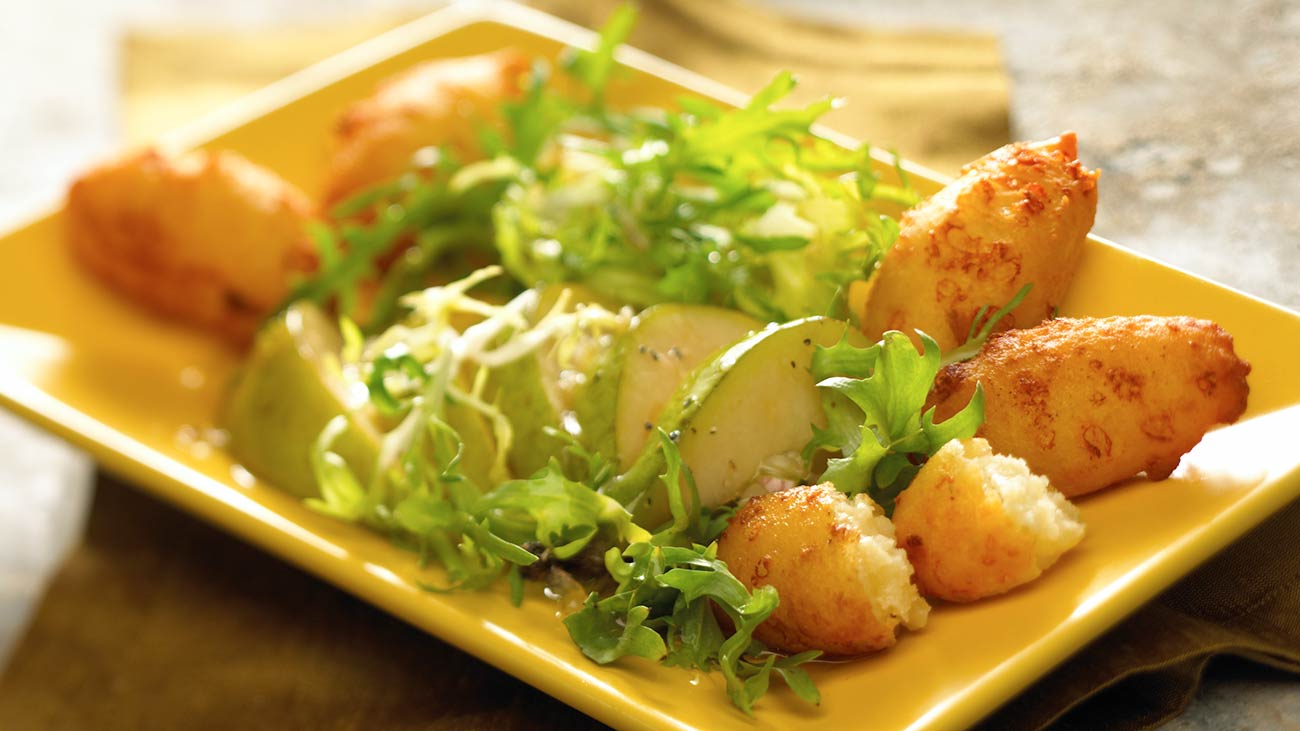 Cheese Fritters with Frisée and Pear