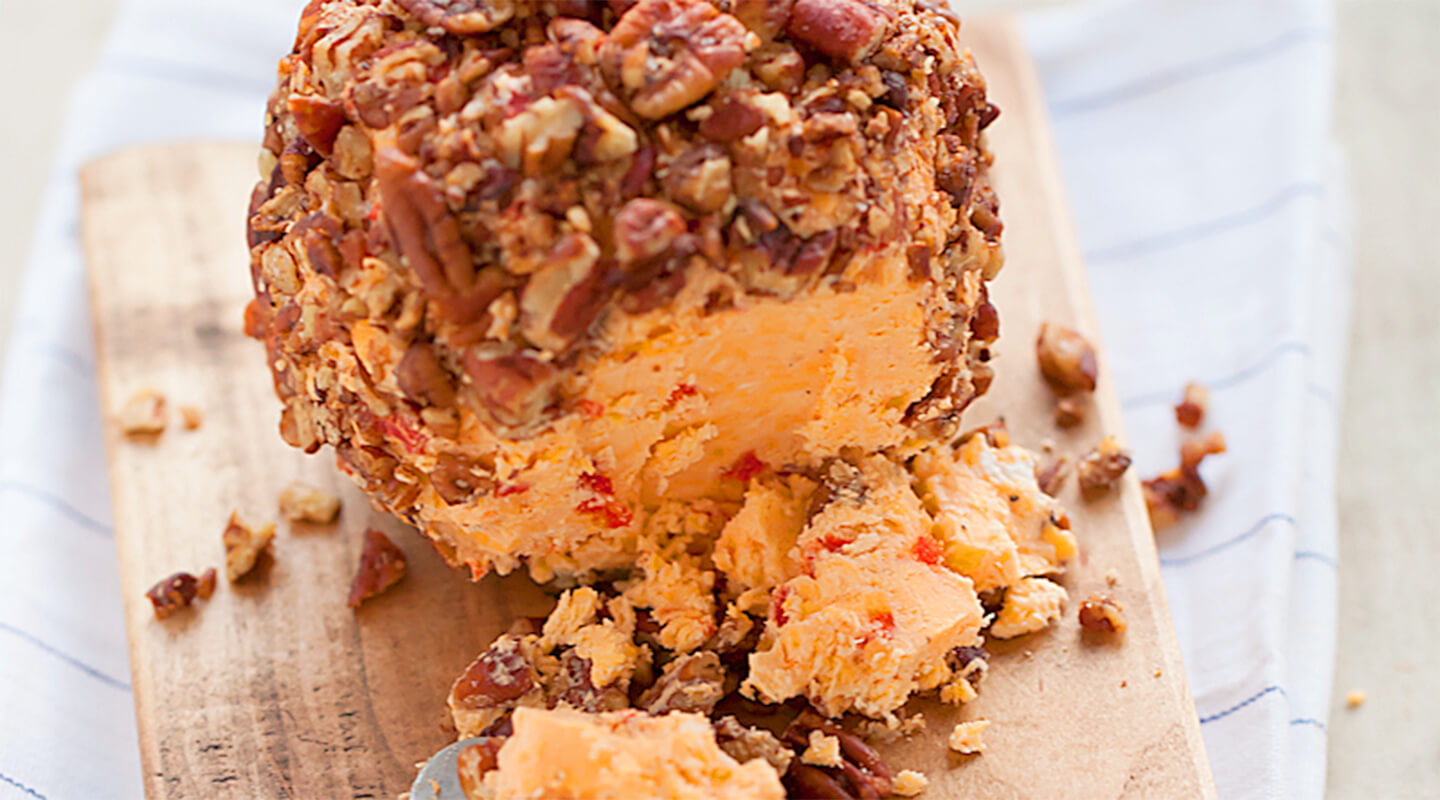 Wisconsin Cheese Pimiento Cheese Ball with Salted Pecans recipe
