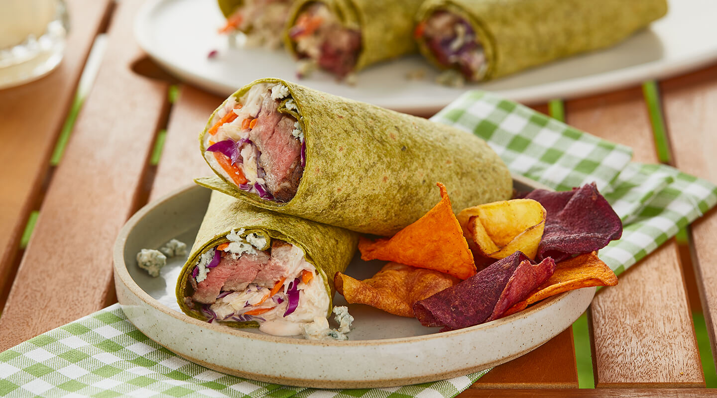 Wisconsin Cheese Steak and Blue Cheese Slaw Wraps recipe