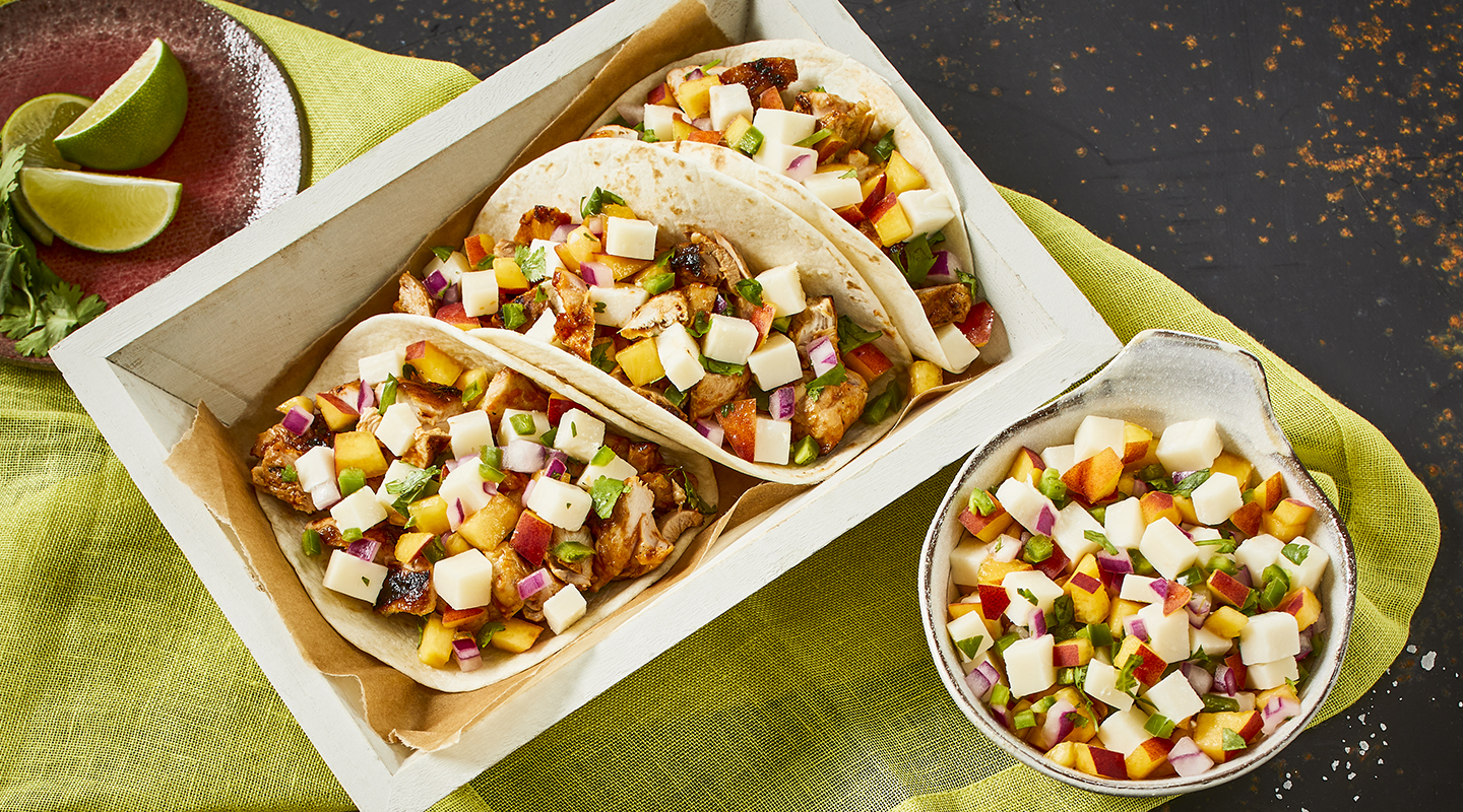 Wisconsin Cheese Barbecue Chicken Tacos with Peach-Gouda Salsa recipe
