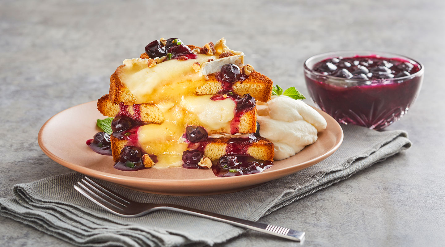 Wisconsin Cheese Blueberry-Brie Toasted Cake Stacks recipe