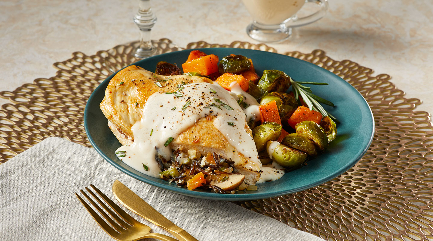 Wisconsin Cheese Chicken with Asiago-Wild Rice Stuffing recipe