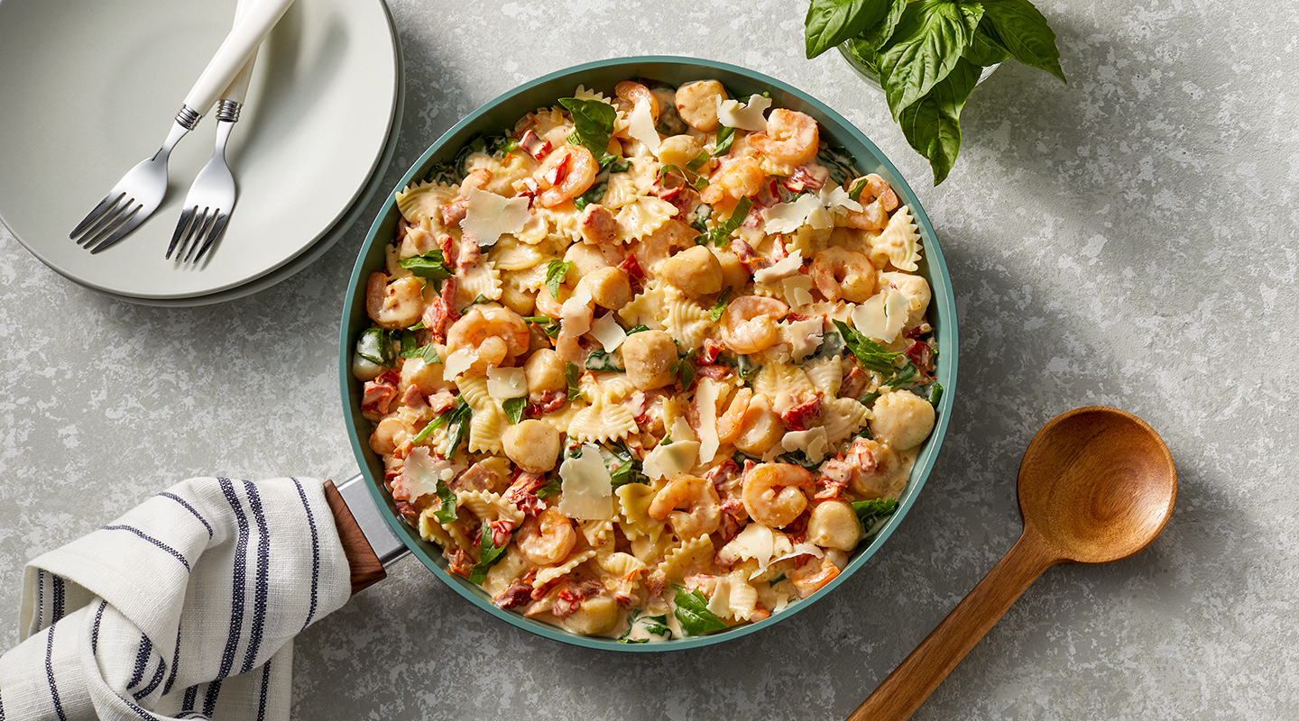 Wisconsin Cheese Creamy Cheddar Gruyere and Seafood Pasta  Recipe