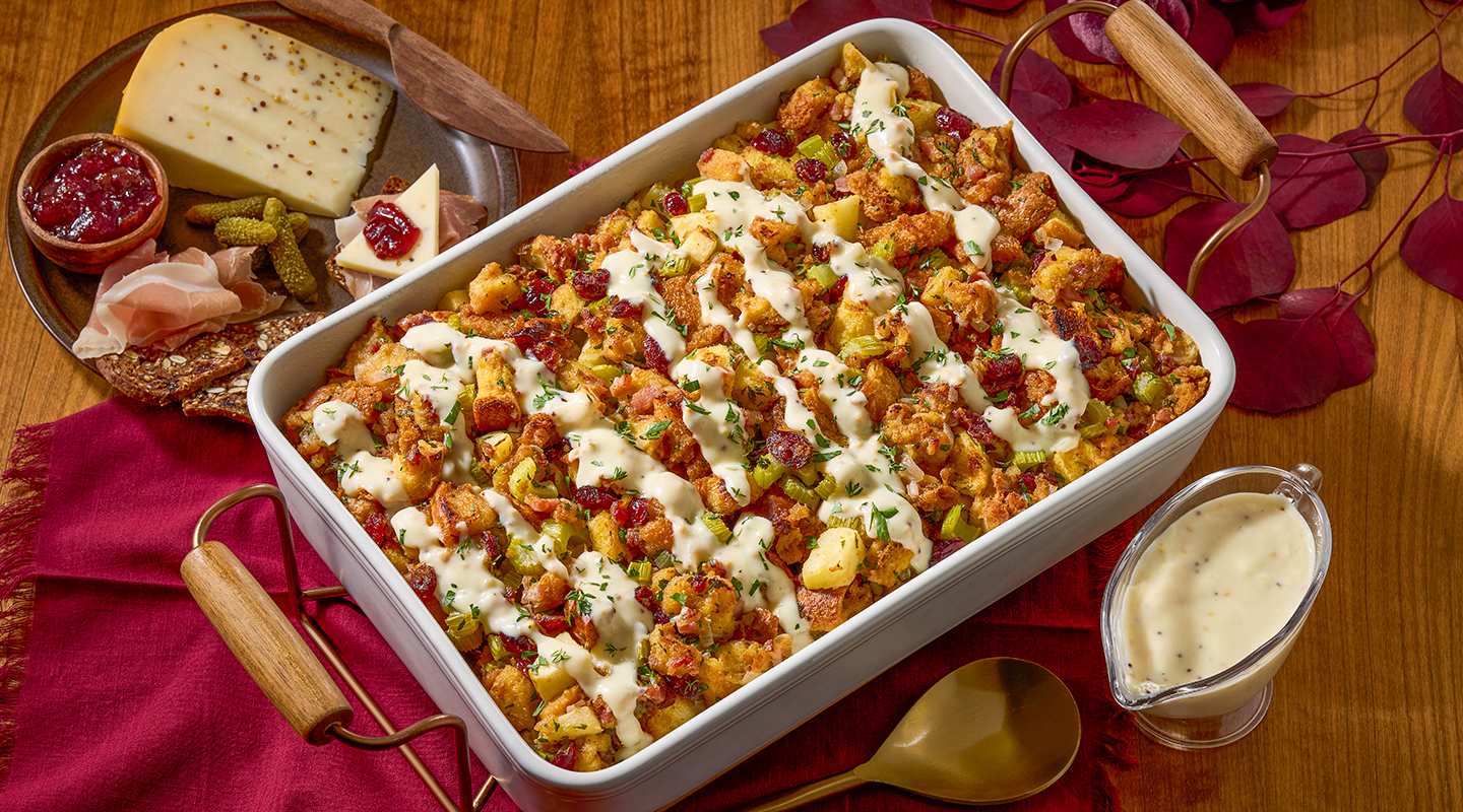 Wisconsin Cheese Easy Bread Stuffing with Gouda Sauce Recipe