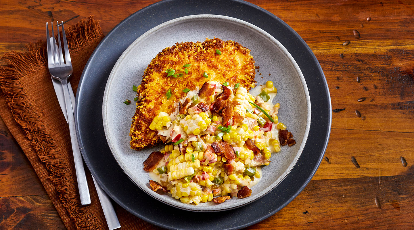 Wisconsin Cheese Parmesan-Crusted Chicken and Creamed Corn  Recipe