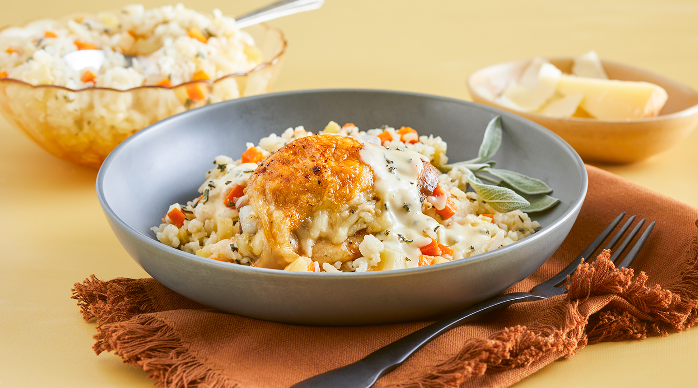 Wisconsin Cheese Roast Chicken with Alpine Veggie Pilaf  recipe